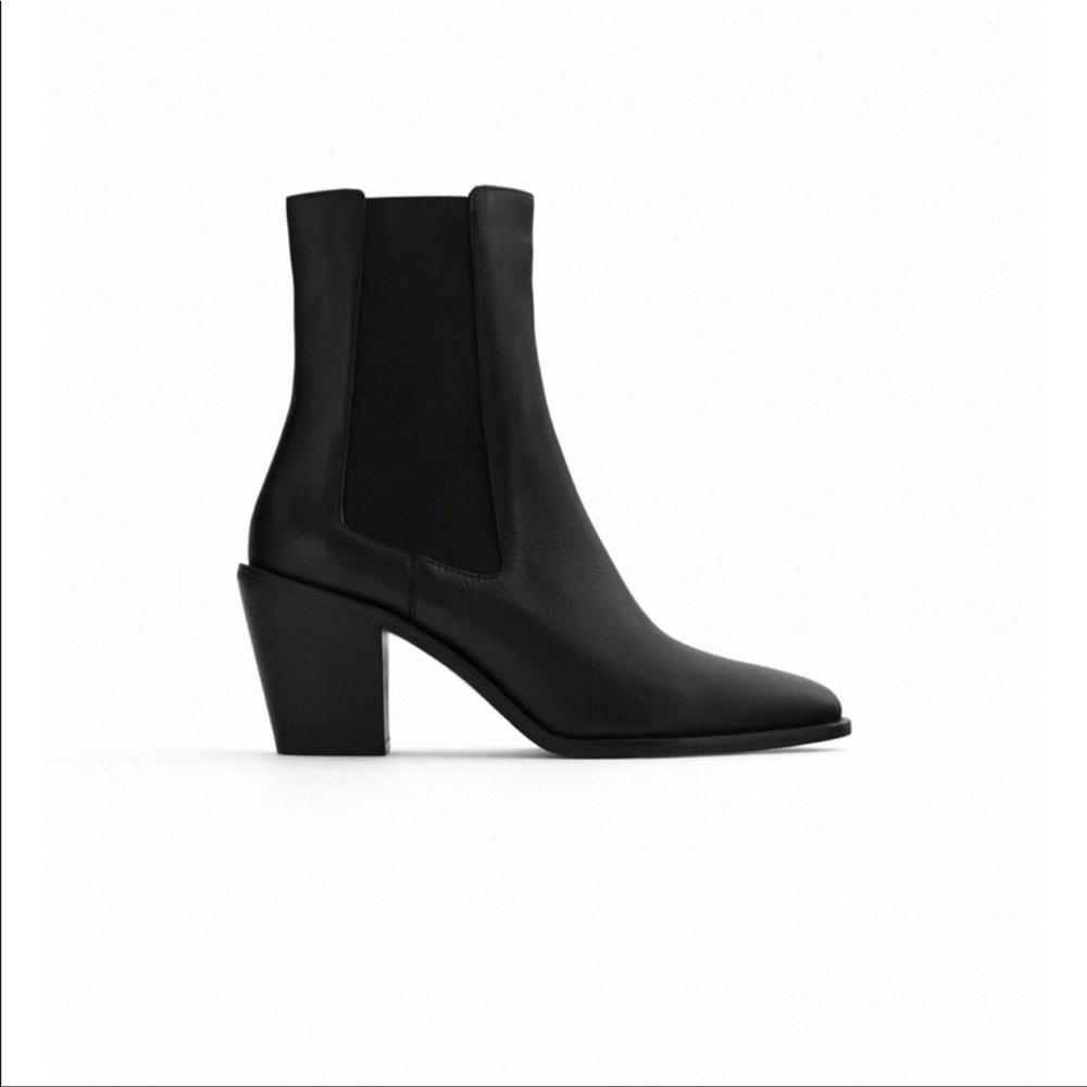 Zara Black Leather Chelsea Ankle Boots